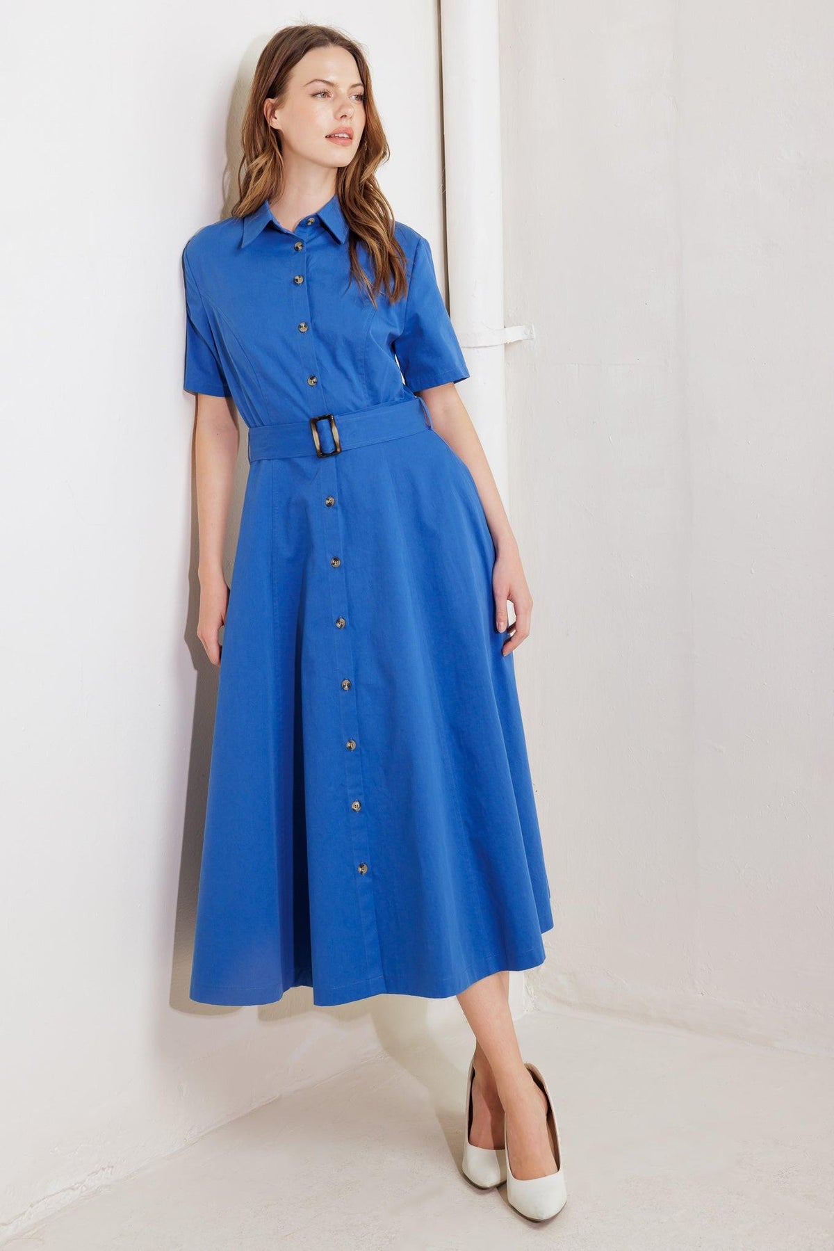LUCKY ME WOVEN MIDI DRESS