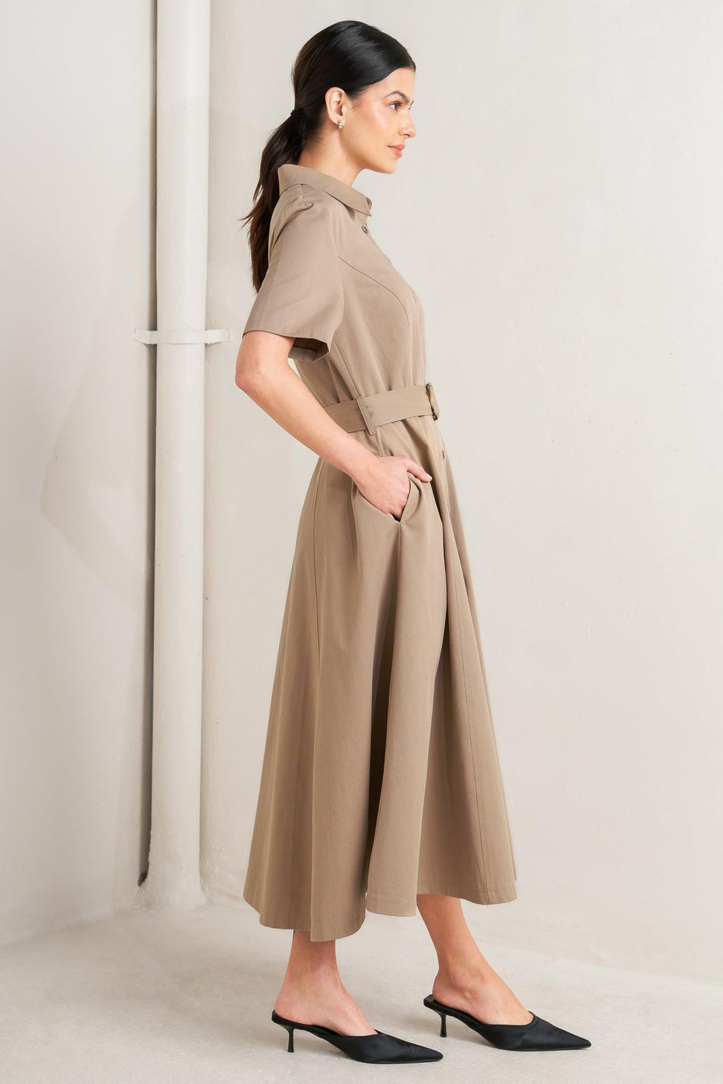LUCKY ME WOVEN MIDI DRESS
