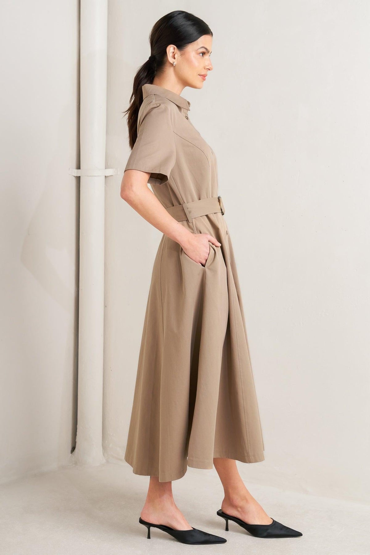 LUCKY ME WOVEN MIDI DRESS