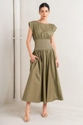 DREAMWEAVER ROMANTIC OLIVE WOVEN MIDI DRESS
