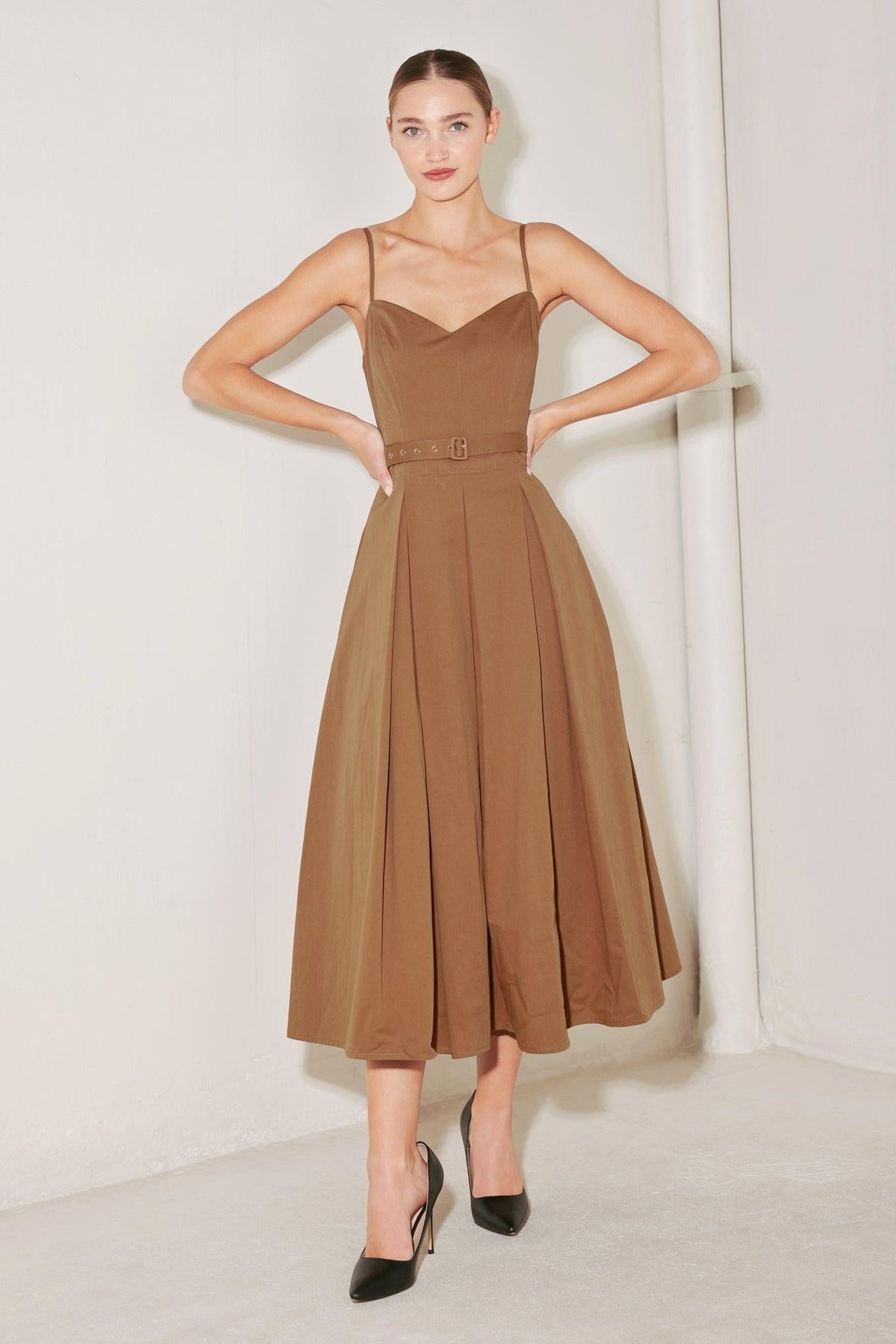 SUNSET SILHOUETTE WOVEN MIDI DRESS