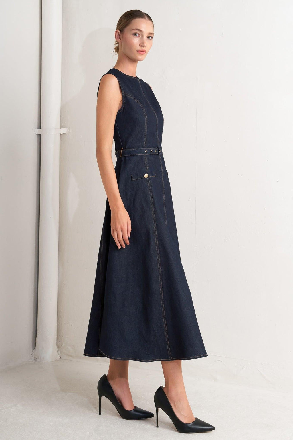 MODERN DARK DENIM MIDI DRESS