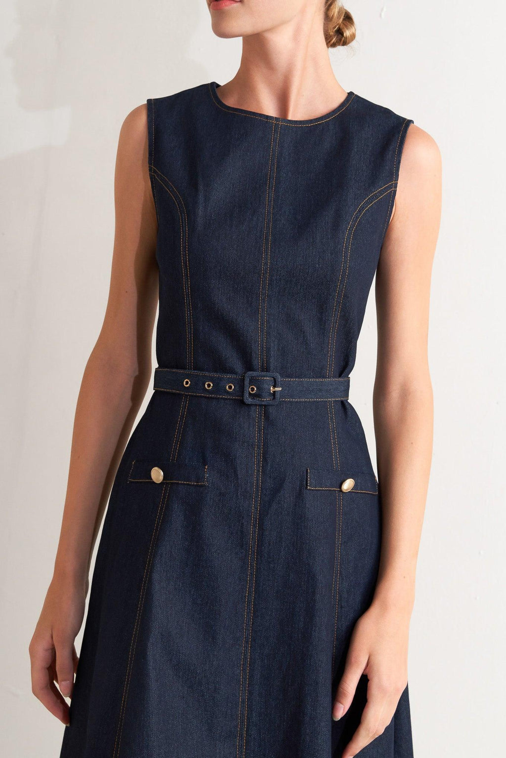 MODERN DARK DENIM MIDI DRESS