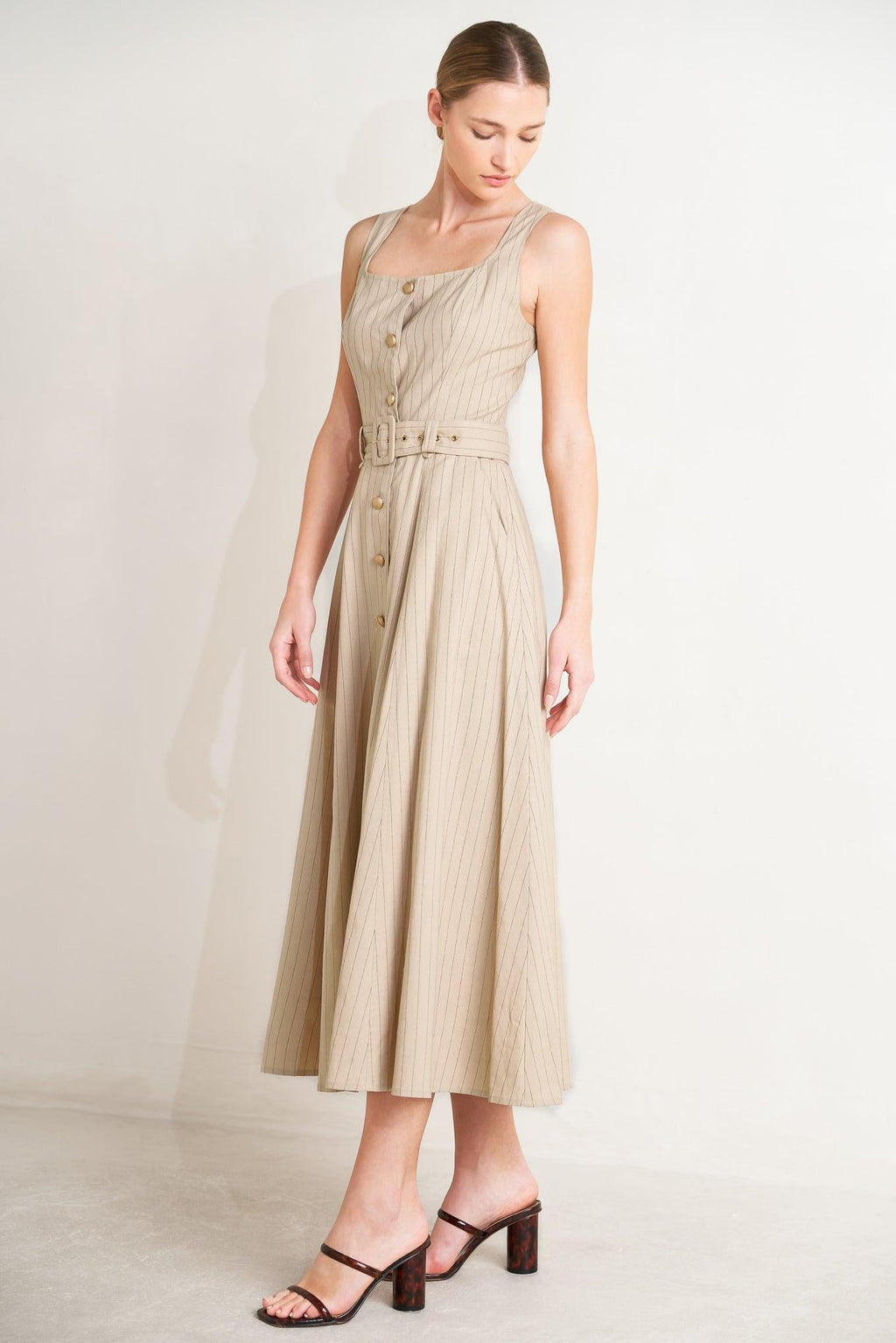TAILORED IN SUNLIGHT WOVEN MIDI DRESS