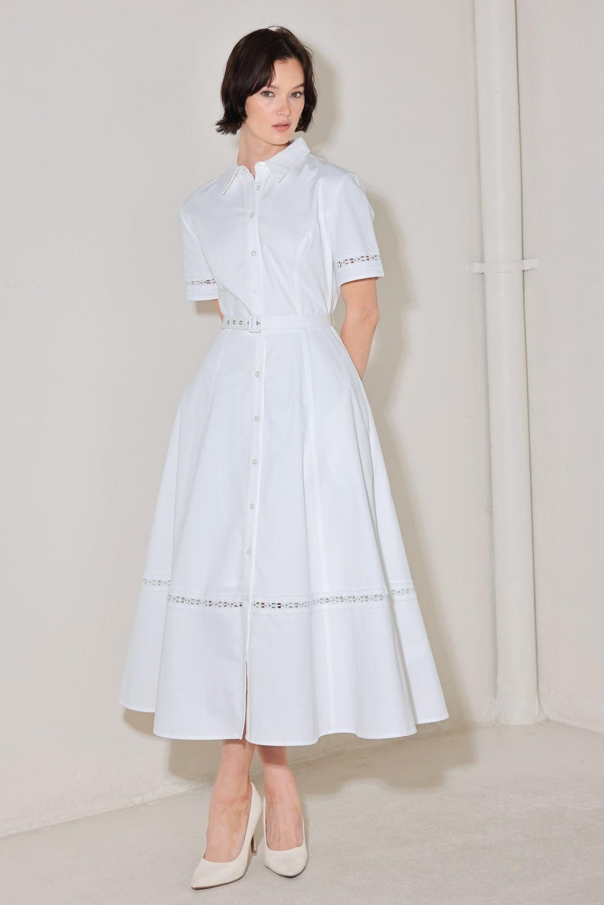 ELEGANT ENCOUNTER WOVEN MIDI DRESS