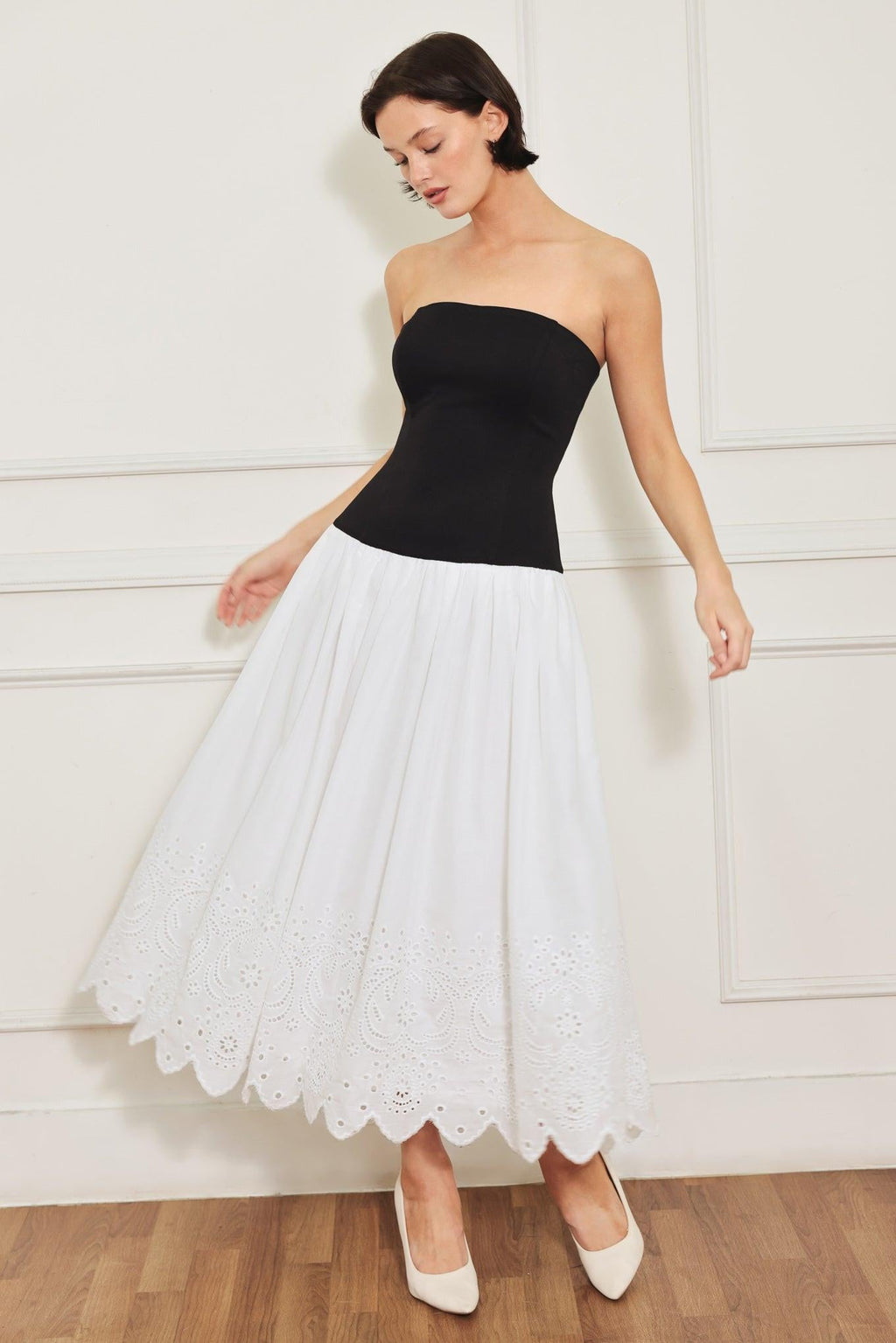 SOFT SPOKEN BEAUTY KNIT WOVEN MIDI DRESS