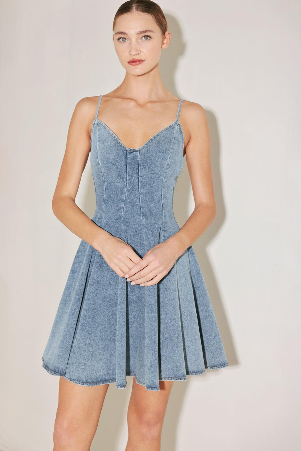 SUMMER HEARTBEAT DENIM MINI DRESS