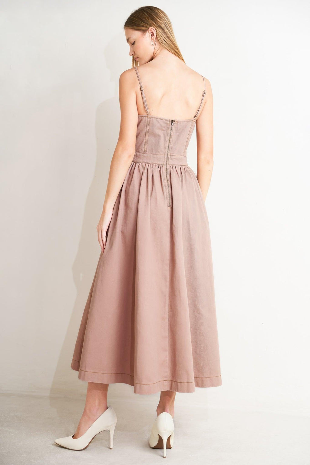 UNDERSTATED GLAM WOVEN TWILL MIDI DRESS