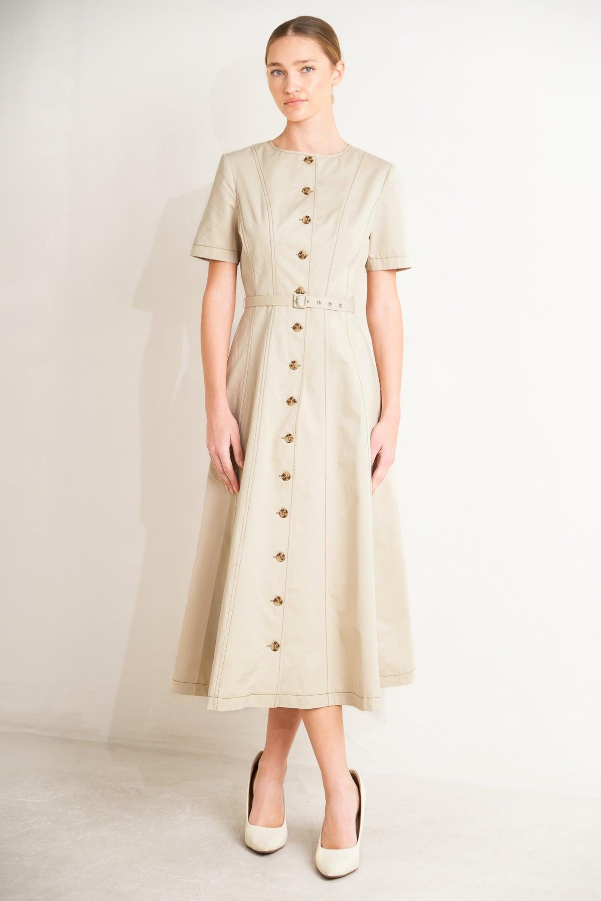 COMMAND THE ROOM WOVEN MIDI DRESS
