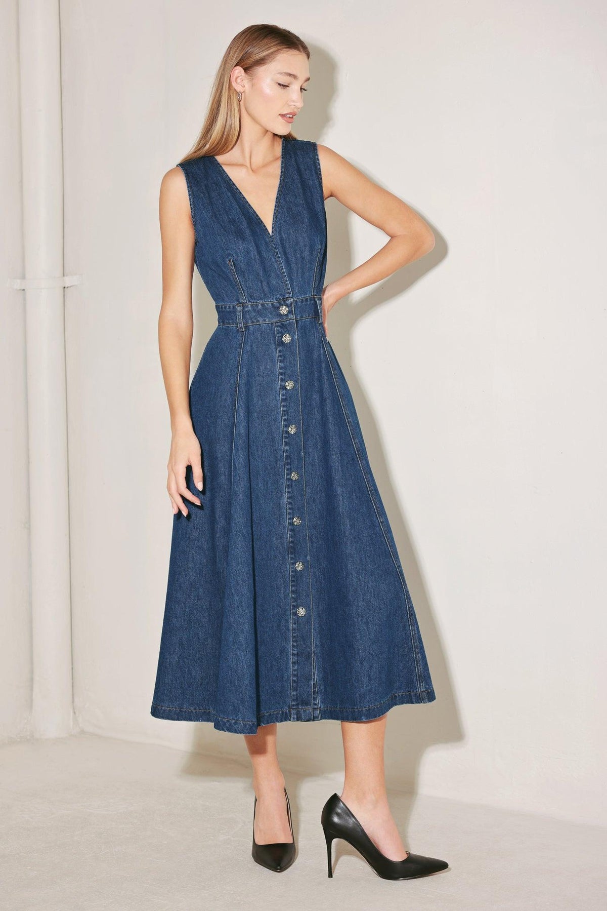 PARIS IN  DENIM MIDI DRESS