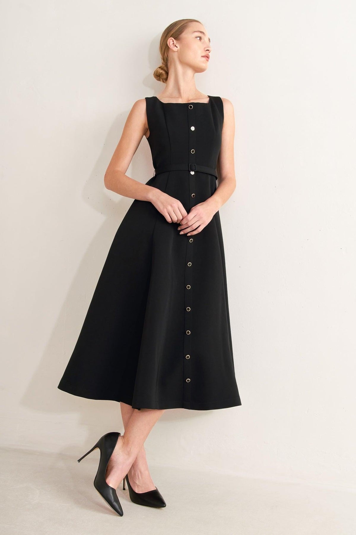 PARIS AFTER DARK WOVEN MIDI DRESS