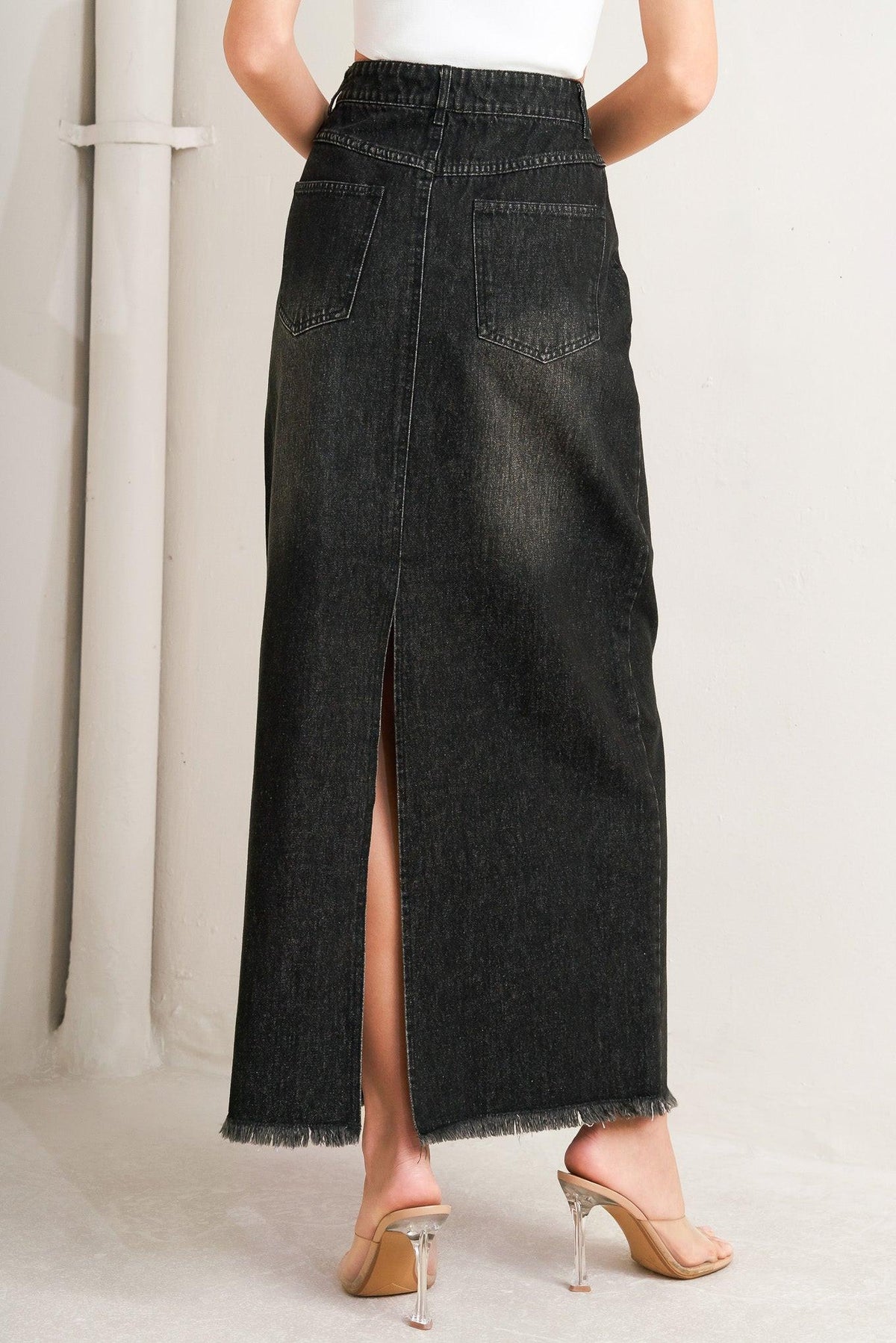 TALK ABOUT BEAUTY DENIM MIDI SKIRT