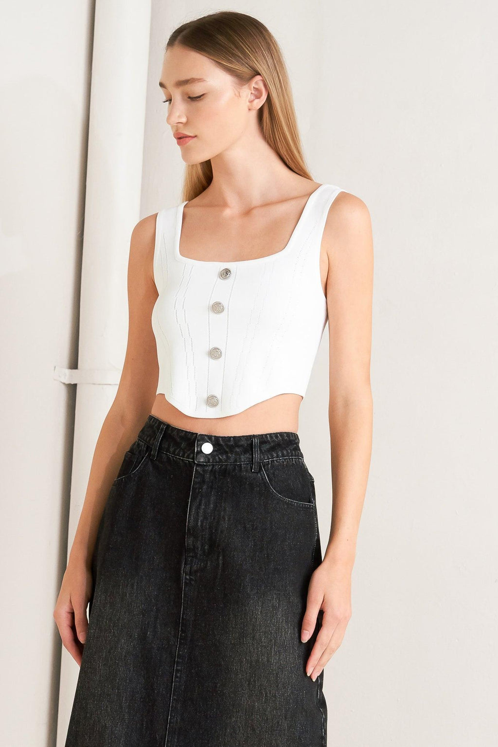 TALK ABOUT BEAUTY DENIM MIDI SKIRT