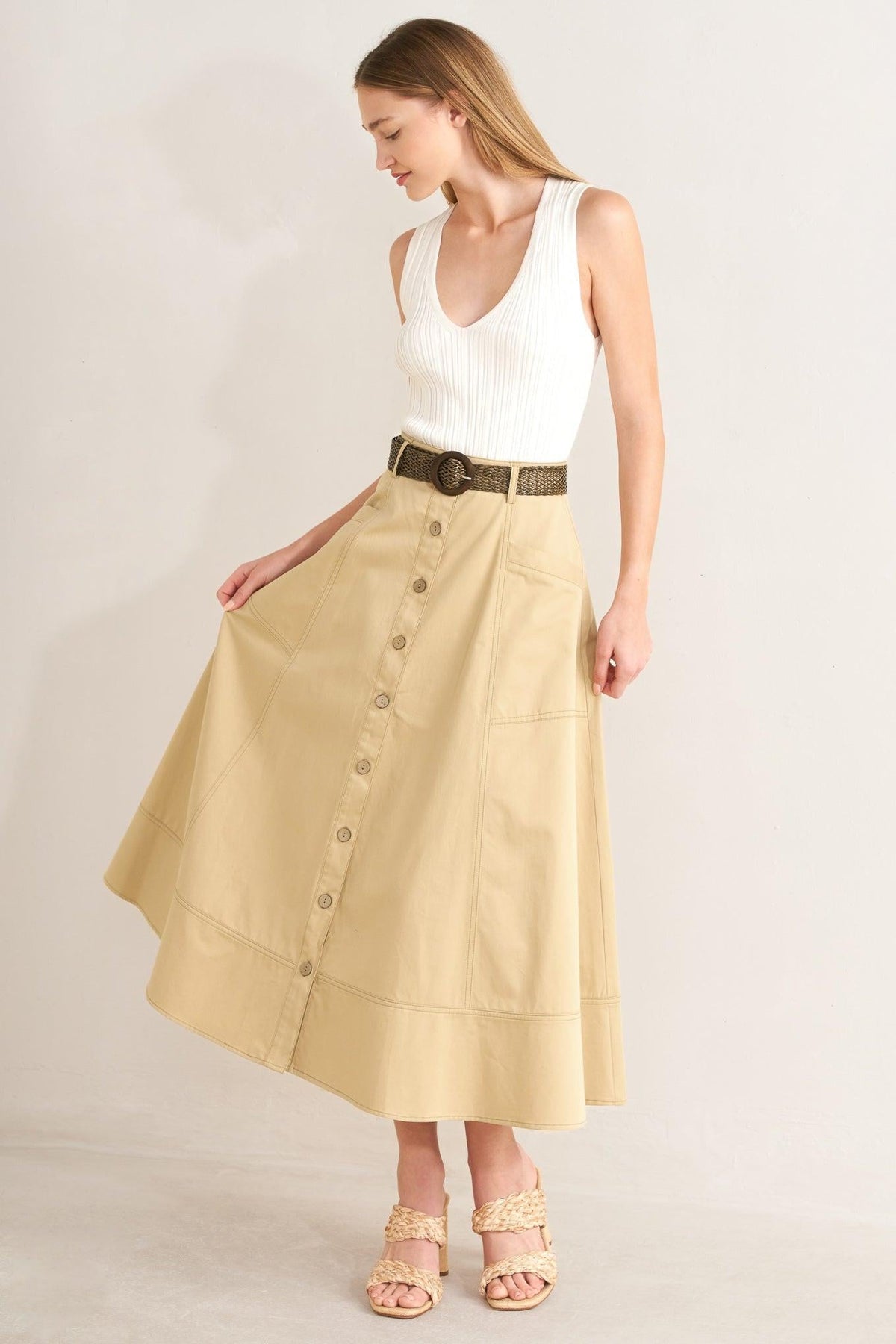 SAND BREEZE WOVEN MIDI SKIRT
