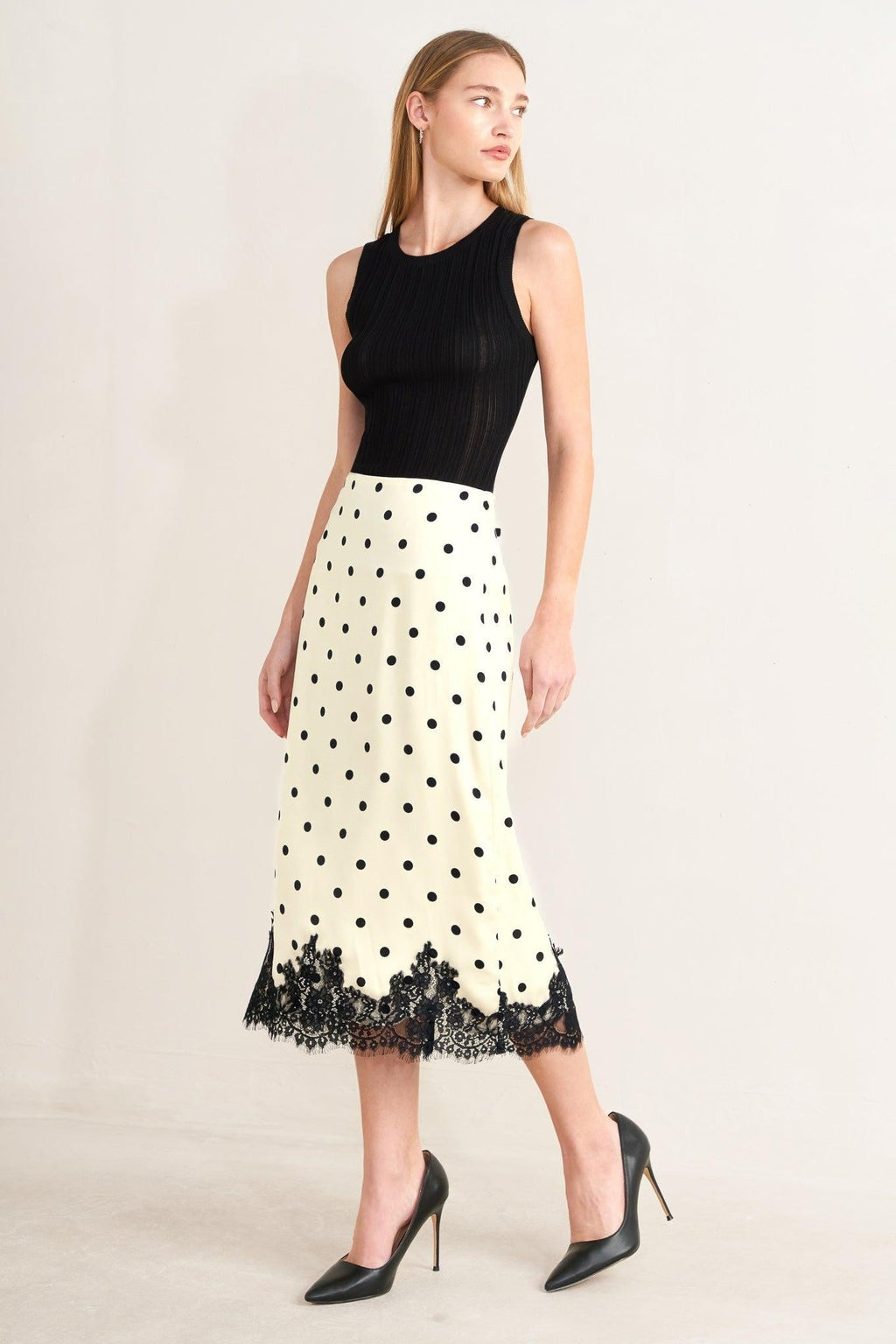 PARIS POLKA WOVEN MIDI PENCIL SKIRT