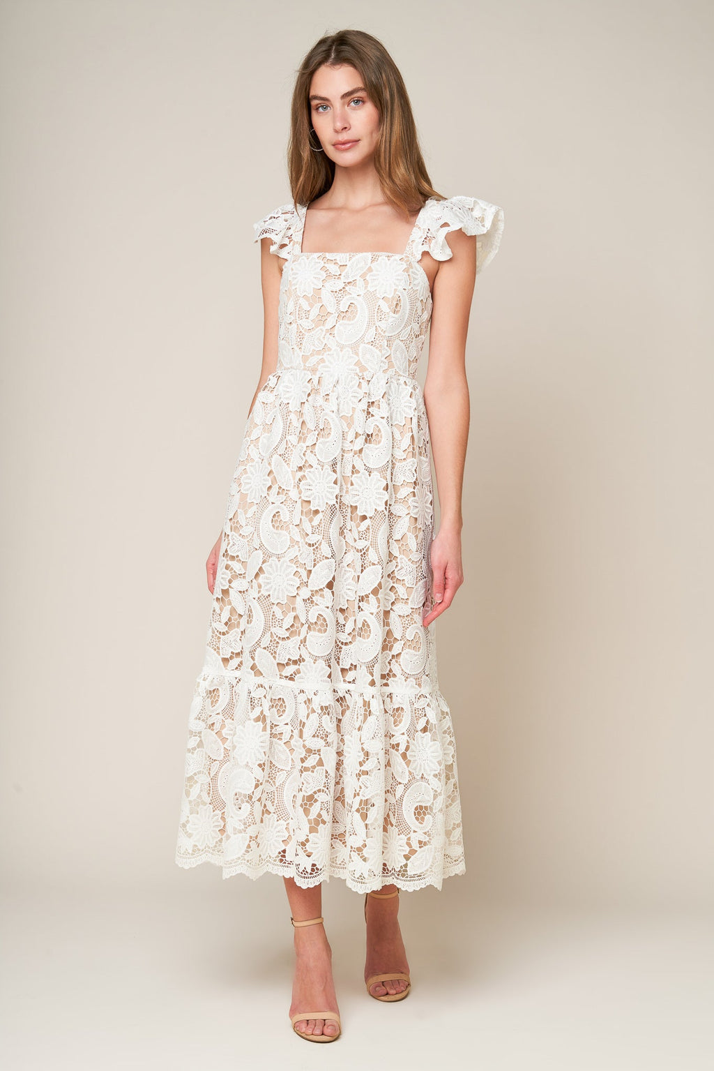 STILL THINKING LACE MIDI DRESS
