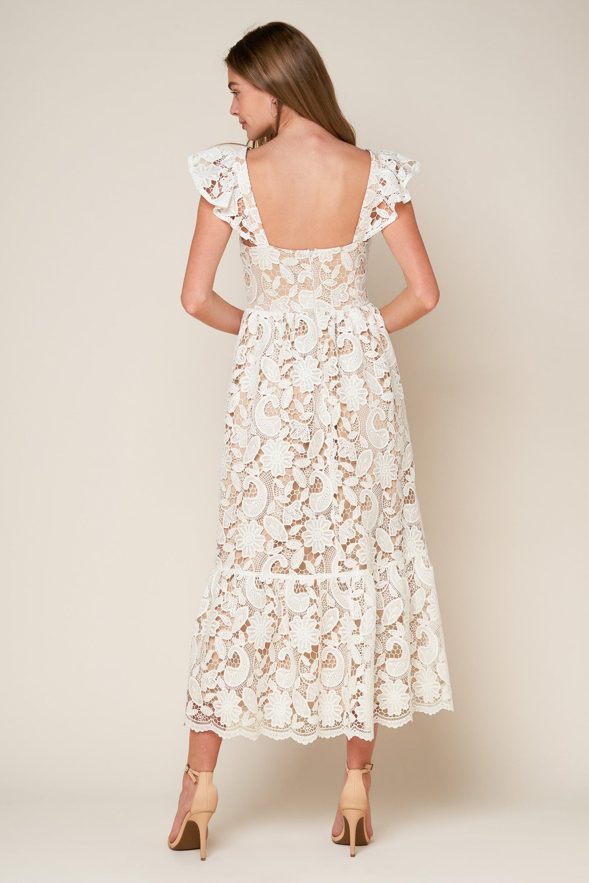 STILL THINKING LACE MIDI DRESS