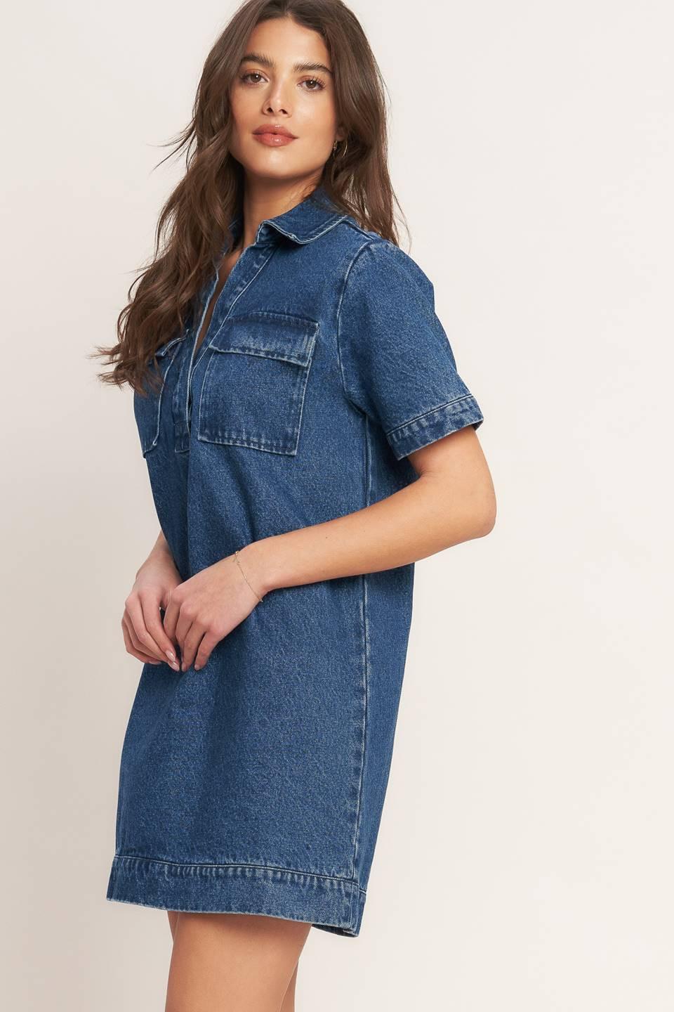 BLUE CANVAS DENIM MINI DRESS