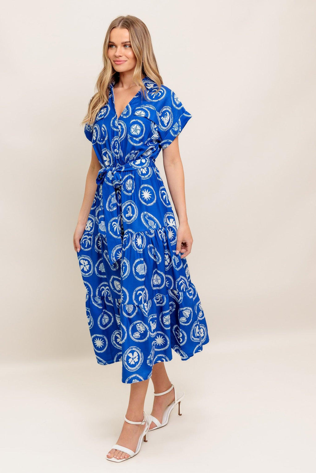 GREEK ISLE MEDALLION WOVEN MIDI DRESS