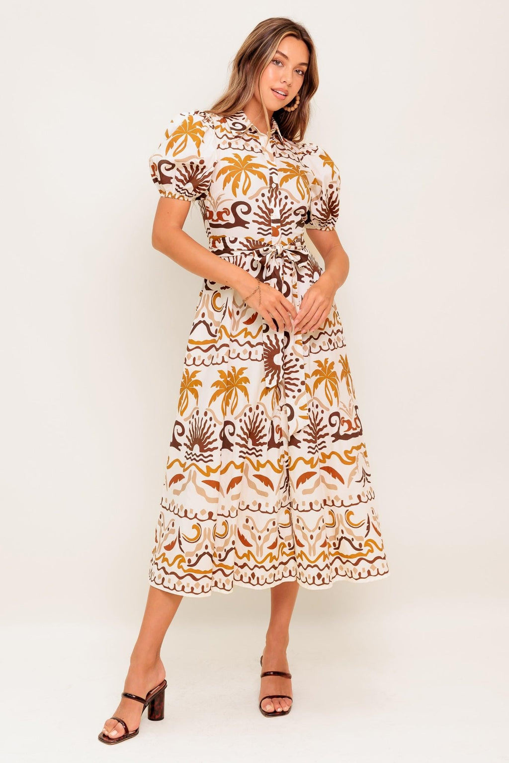 TROPICANA SUNSET WOVEN MIDI DRESS