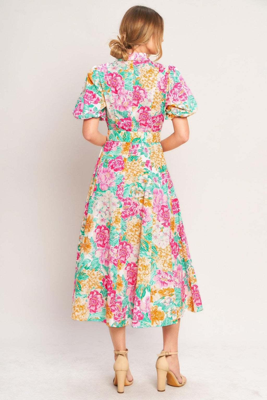 BLOOMING GARDEN WOVEN MIDI DRESS