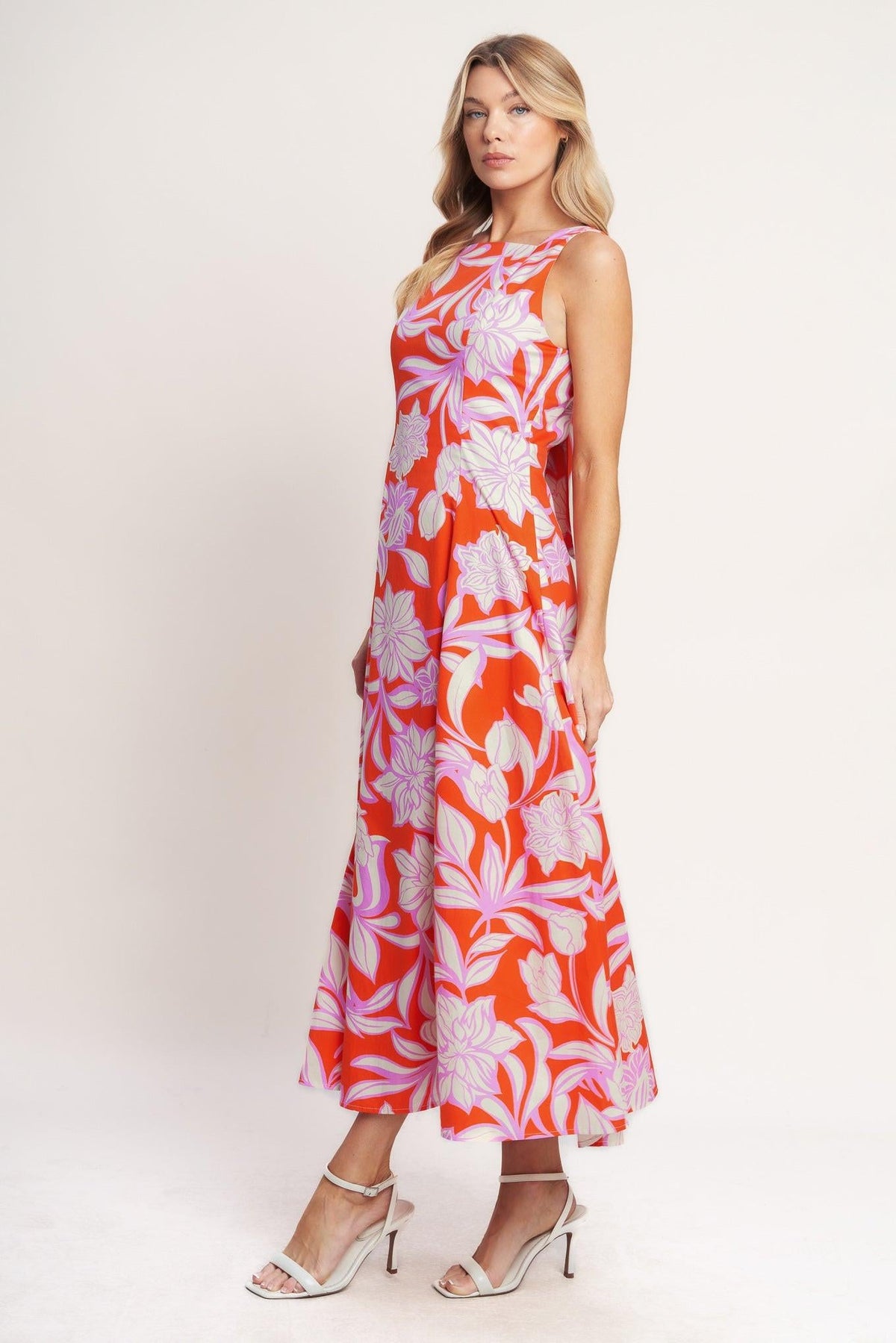 PALM ROMANCE WOVEN MIDI DRESS