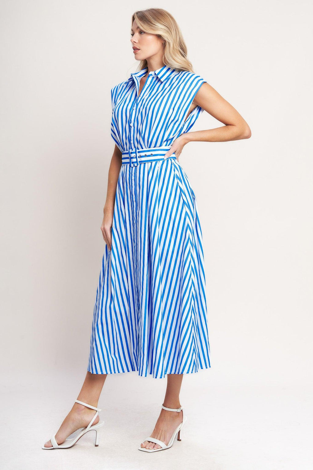 BISTRO STRIPE WOVEN MIDI DRESS