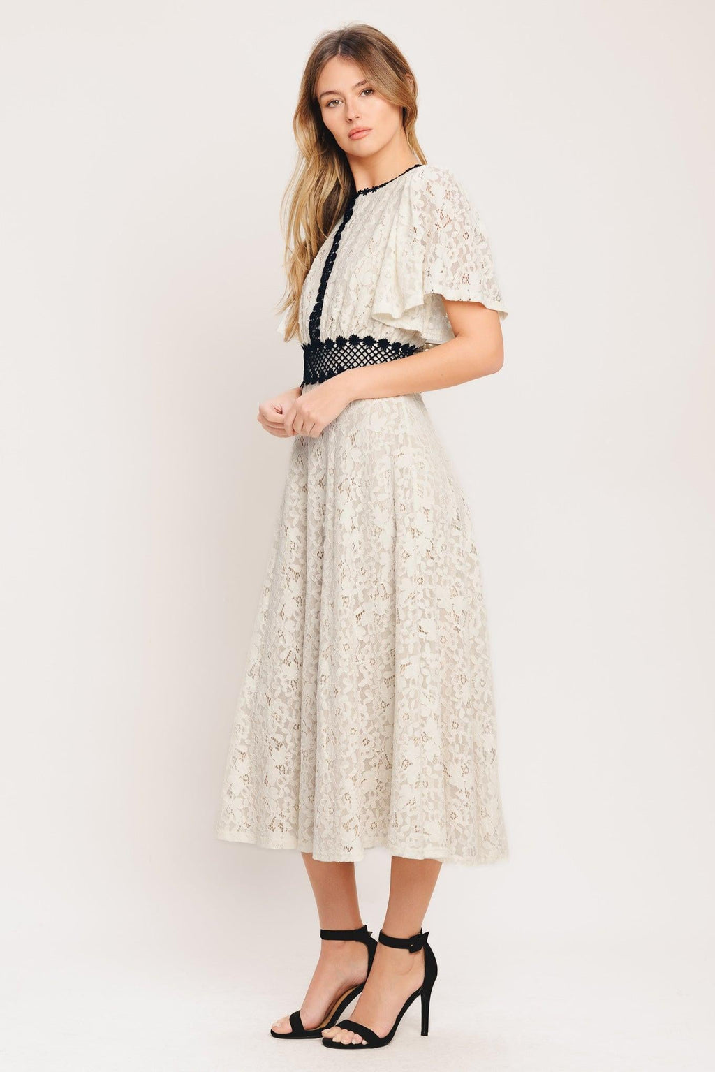 PETITE LUNE WOVEN LACE MIDI DRESS