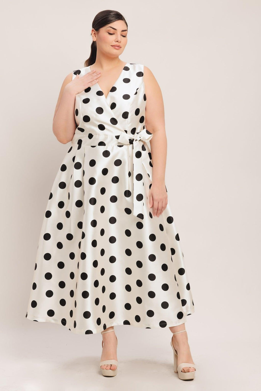 CAFÉ NOIR POLKA WOVEN MIDI DRESS