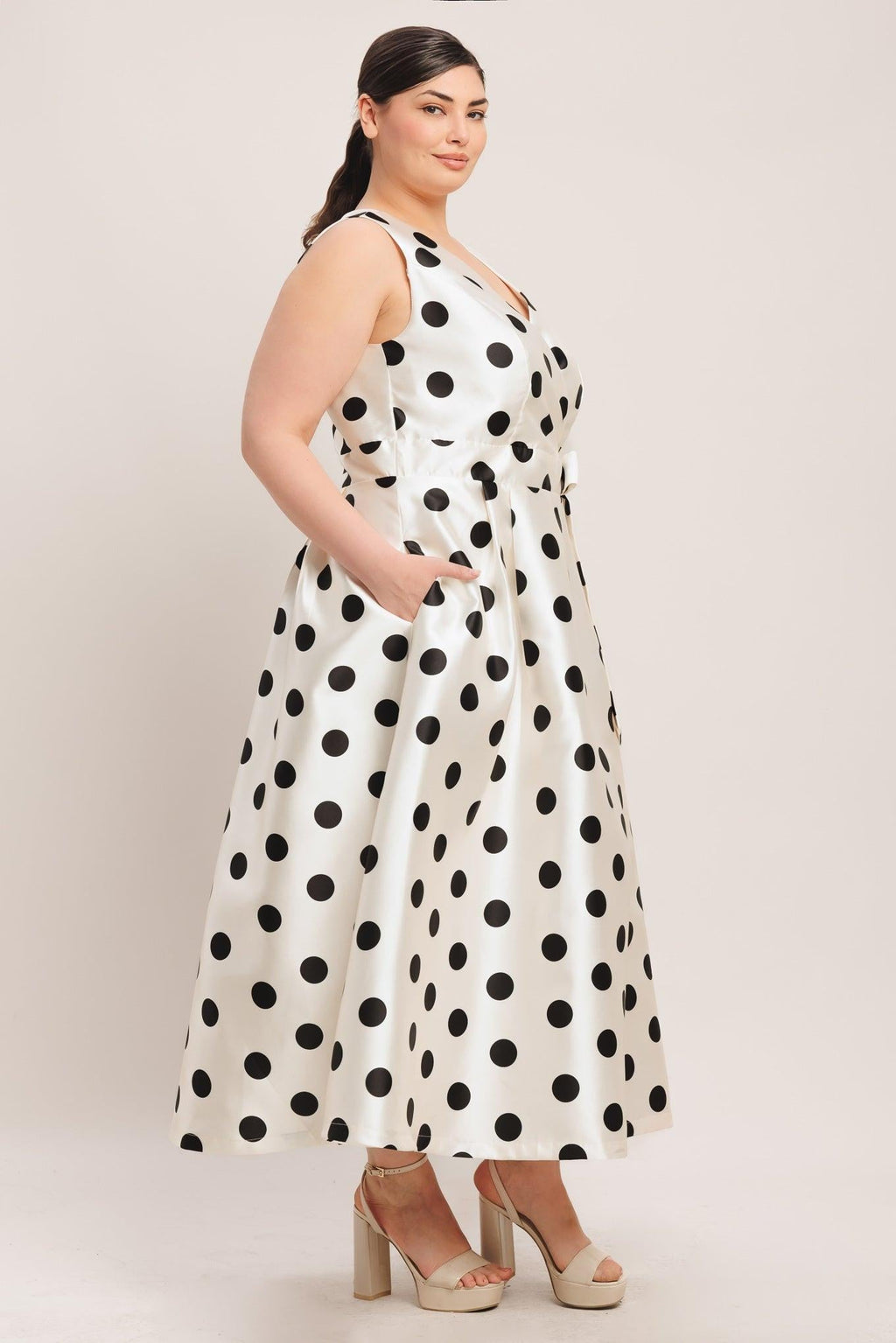 CAFÉ NOIR POLKA WOVEN MIDI DRESS