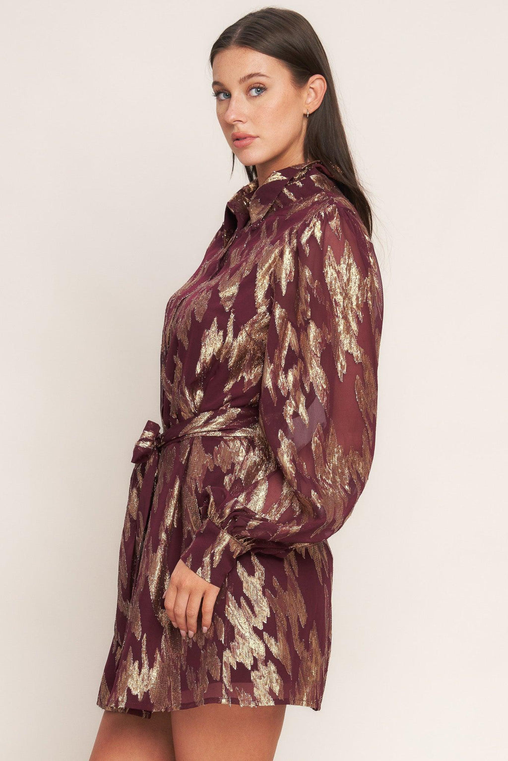 METALLIC MUSE WOVEN MINI DRESS