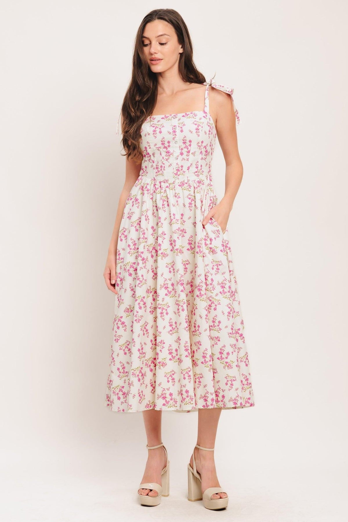 PETALS & PROMISES WOVEN MIDI DRESS