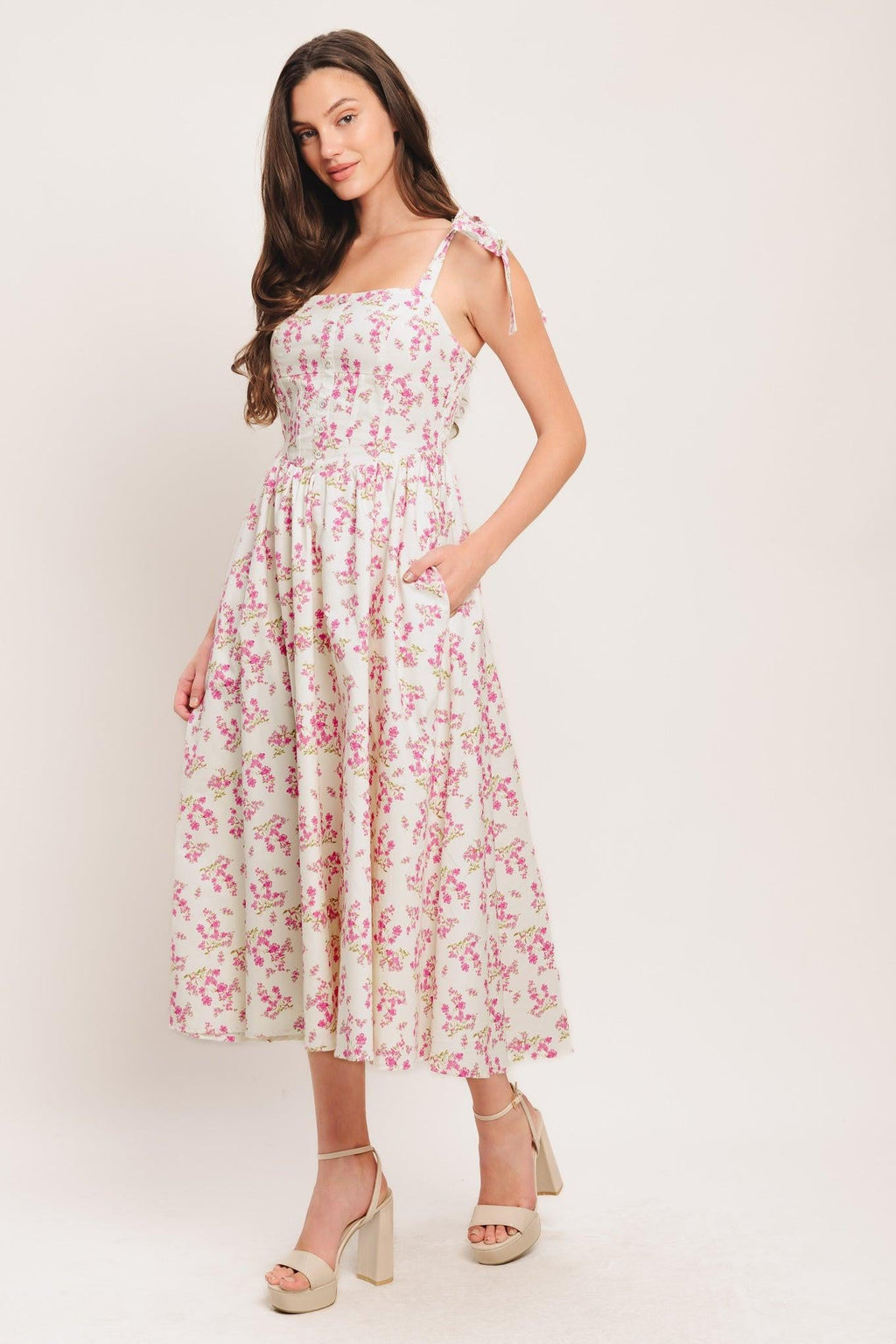 PETALS & PROMISES WOVEN MIDI DRESS