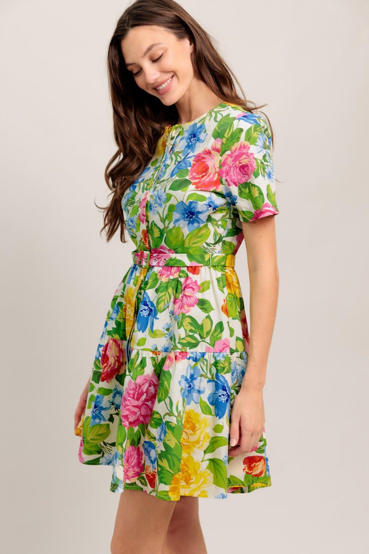 SUNSHINE IN FULL BLOOM WOVEN MINI DRESS