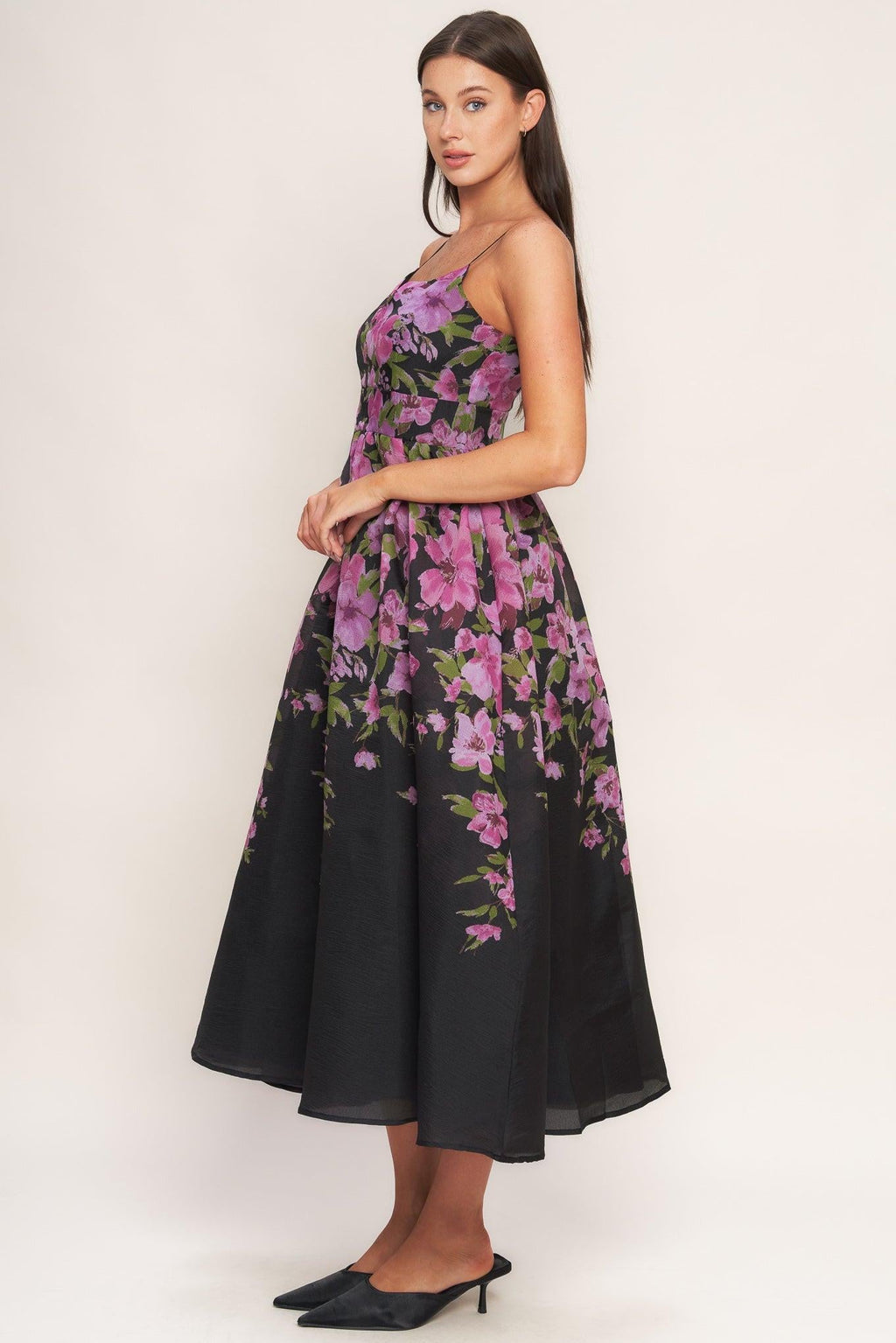 NIGHTFALL BLOSSOM WOVEN MIDI DRESS