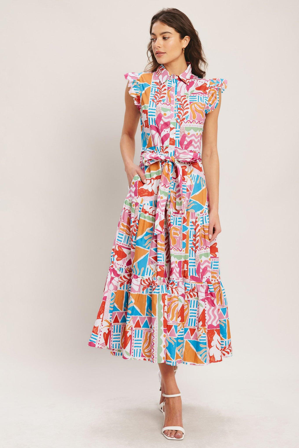RIVIERA MOSAIC WOVEN MIDI DRESS