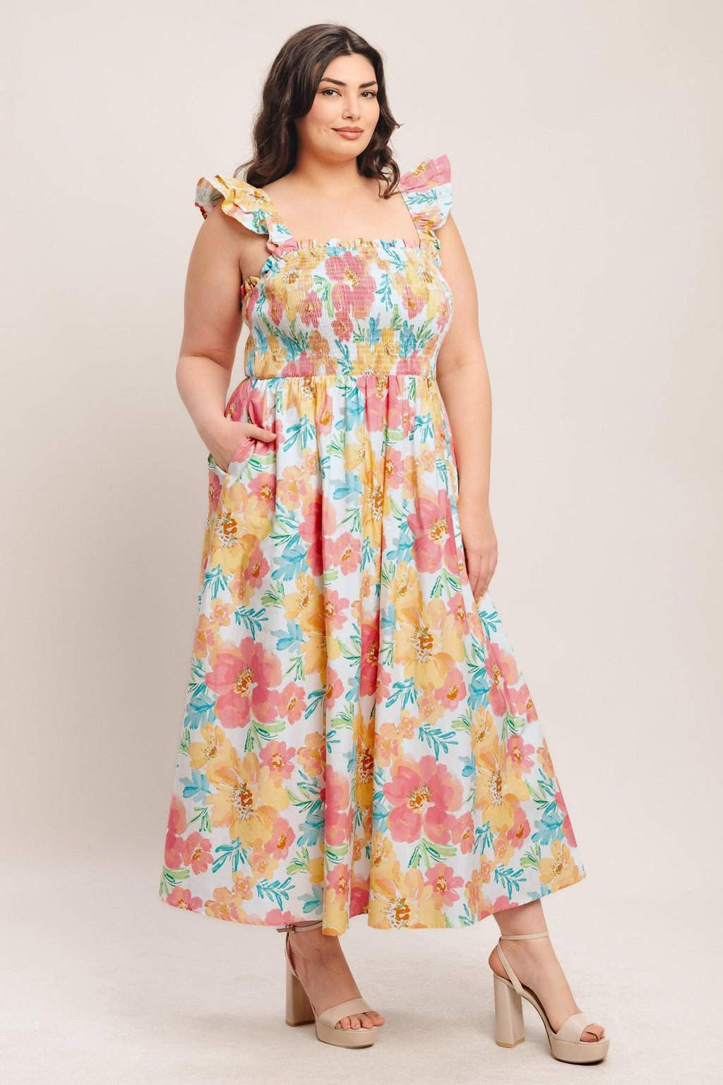 SOFT SUNSHINE WOVEN MIDI DRESS
