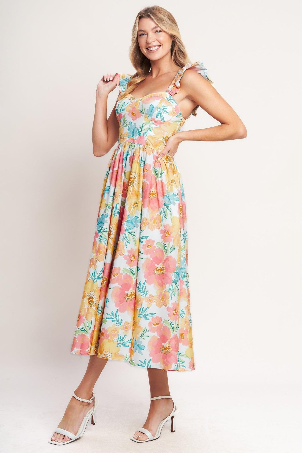 SOFT SUNSHINE WOVEN MIDI DRESS