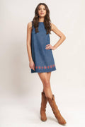 ARTISAN-INSPIRED DENIM MINI SHIFT DRESS