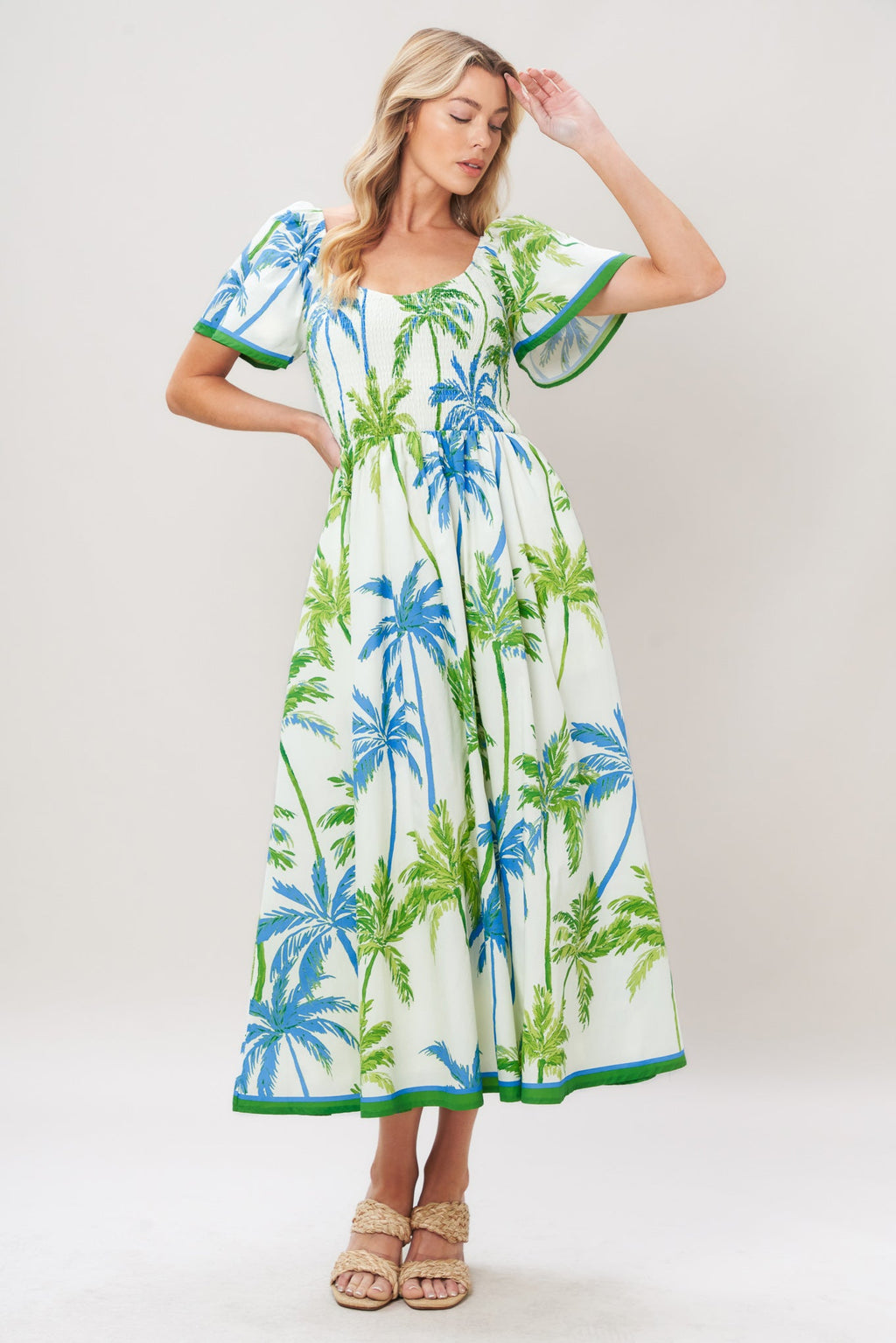 PALM ESCAPADE WOVEN MIDI DRESS
