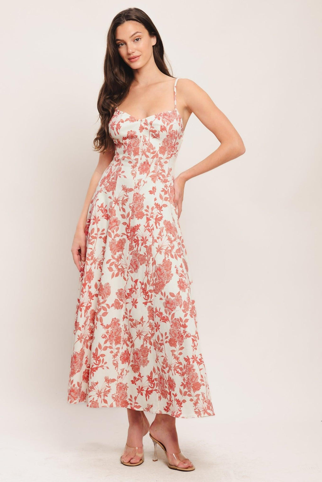FLORAL HAZE WOVEN MIDI DRESS