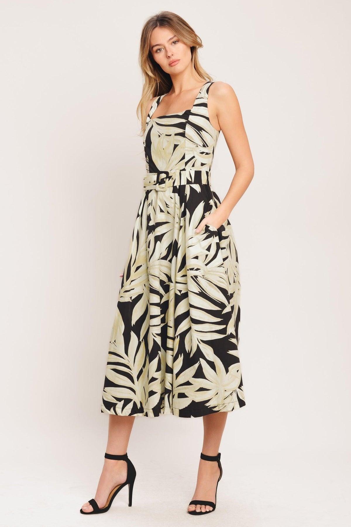 MONO LEAF STATEMENT WOVEN MIDI DRESS