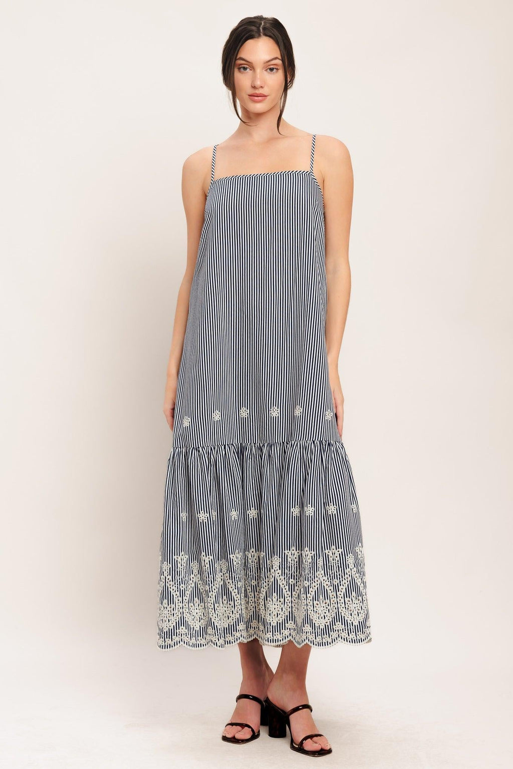 STRIPE COVE WOVEN MIDI DRESS