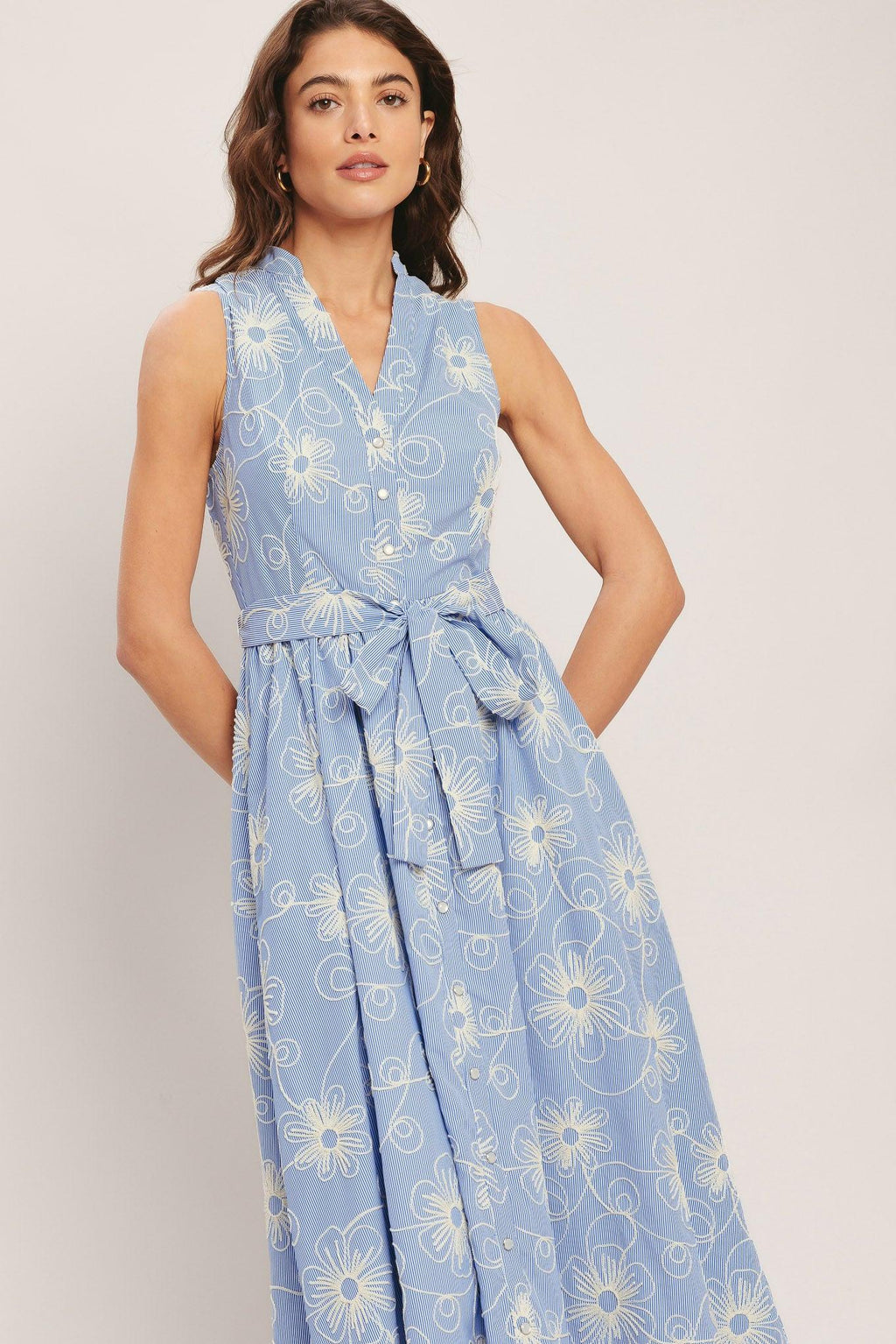SUMMER SKETCH FLORA WOVEN MIDI DRESS
