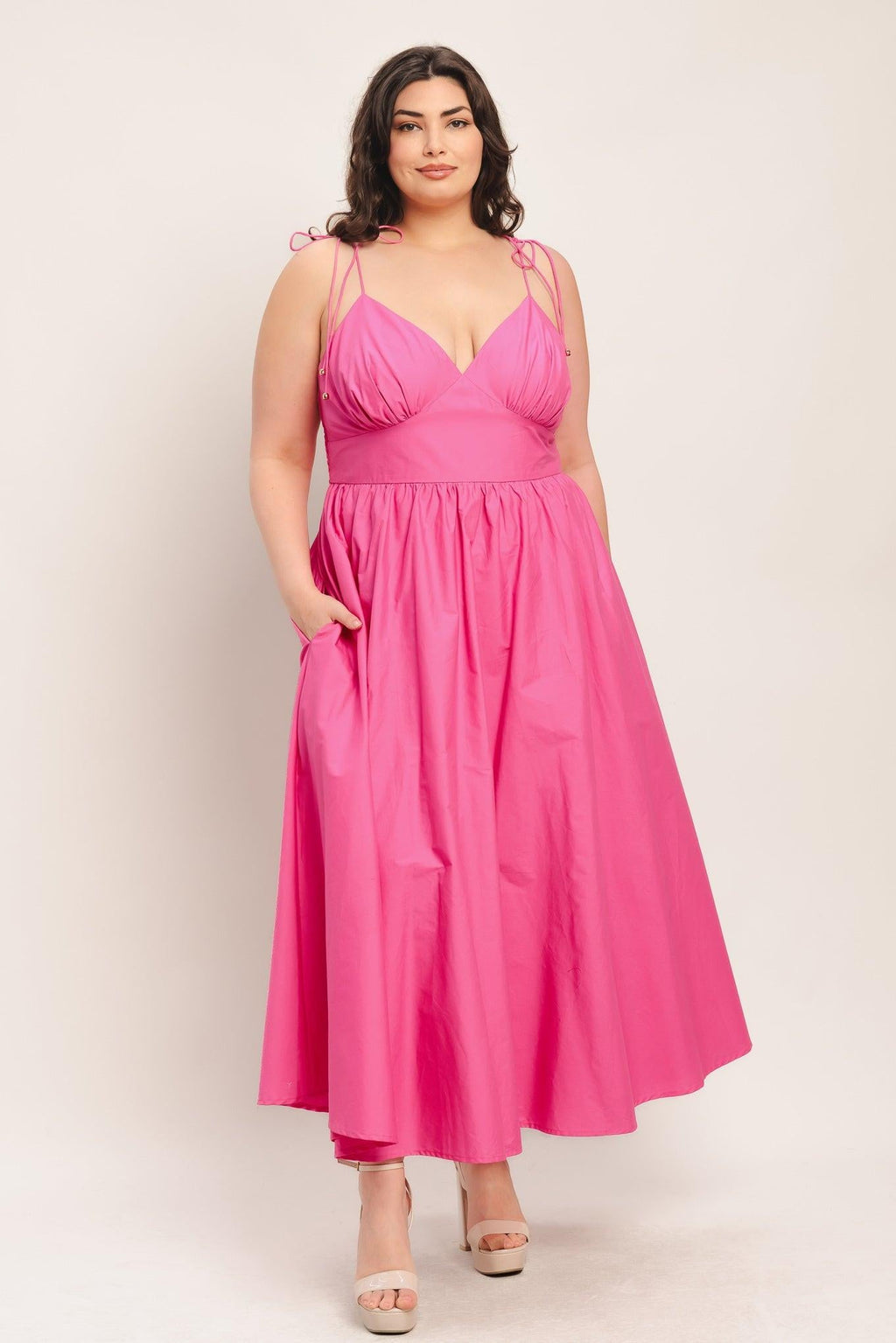 PRETTY IN PINK WOVEN MIDI DRESS