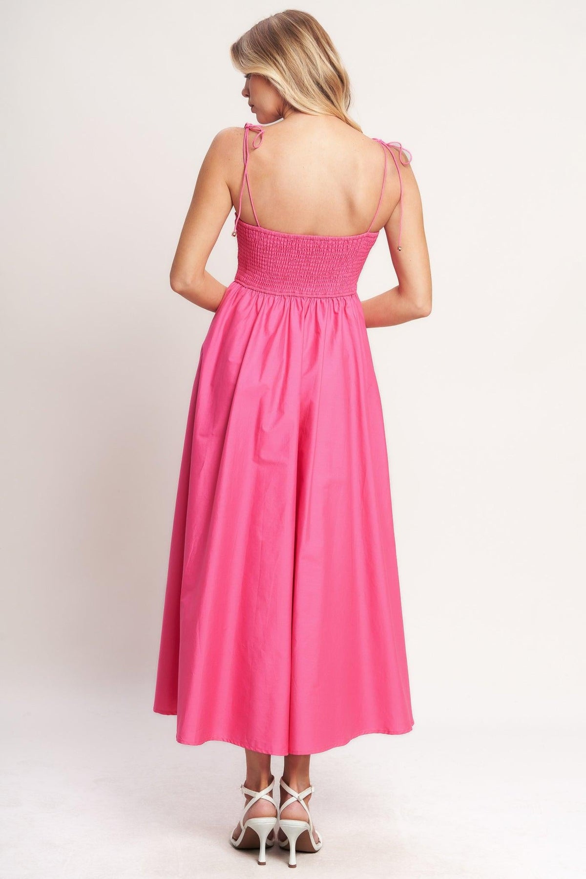 PRETTY IN PINK WOVEN MIDI DRESS