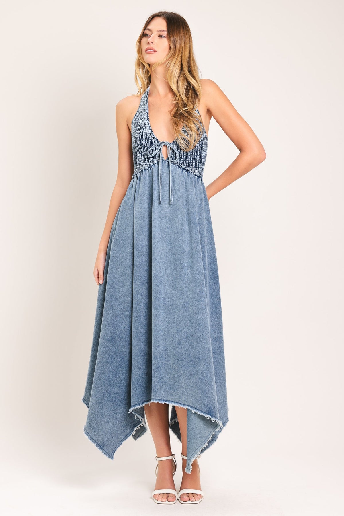 SWEET EMBRACE DENIM MIDI DRESS