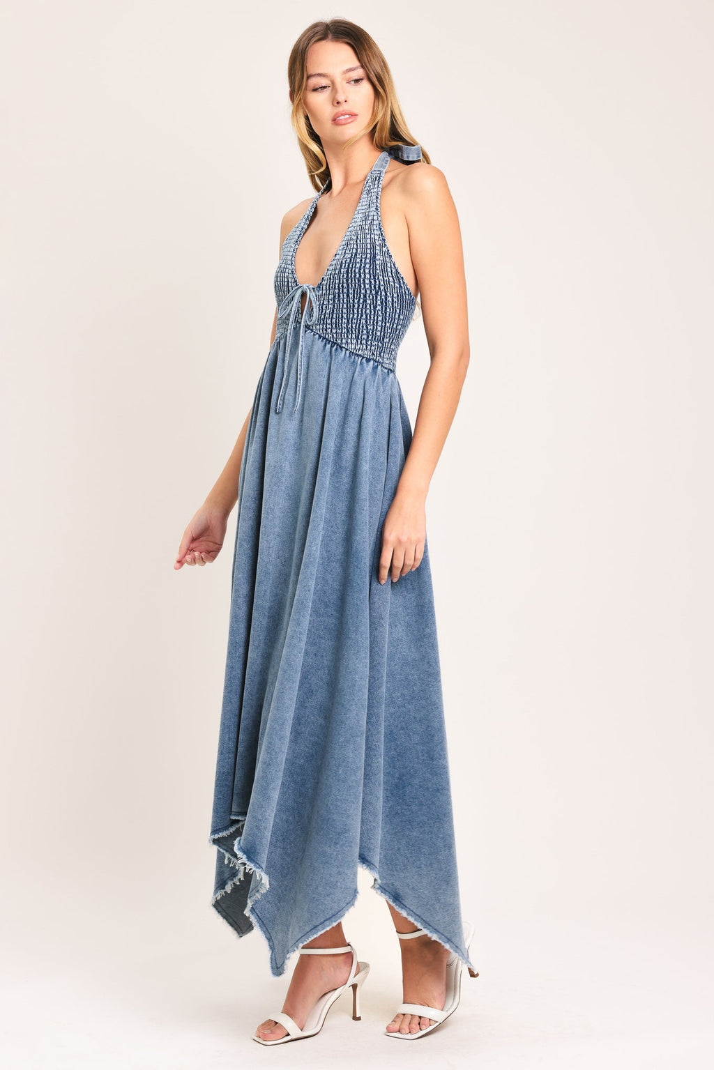 SWEET EMBRACE DENIM MIDI DRESS