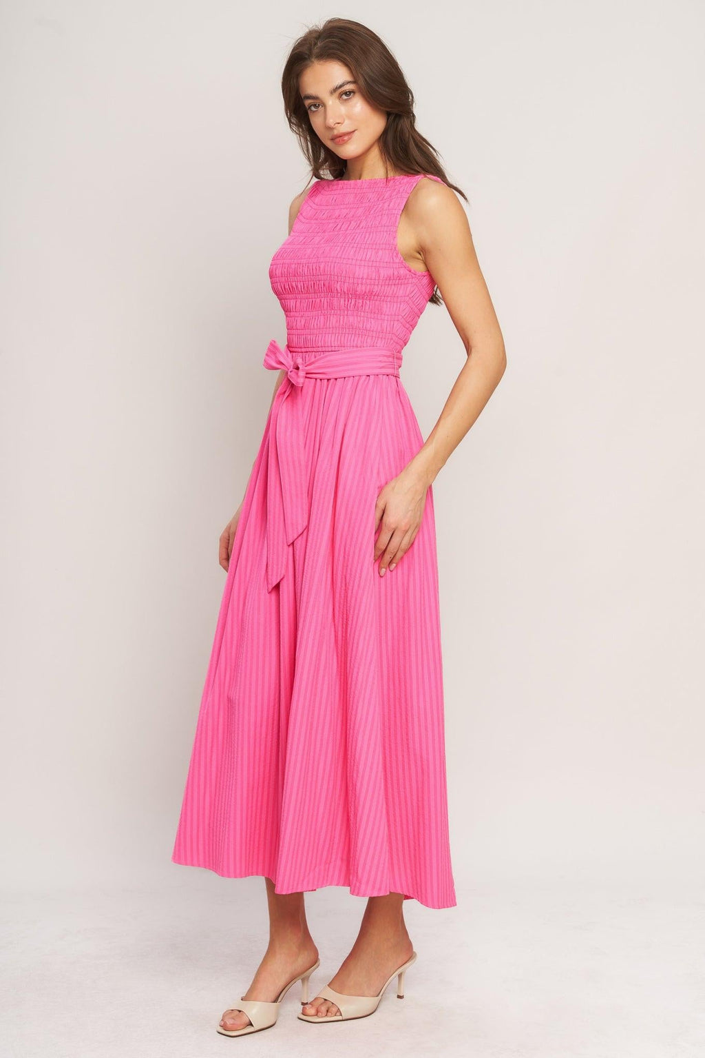 PINK RADIANCE WOVEN MIDI DRESS