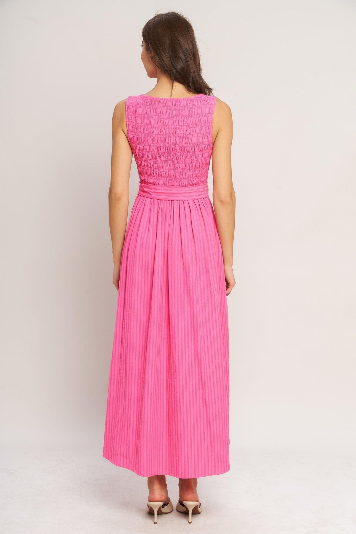 PINK RADIANCE WOVEN MIDI DRESS
